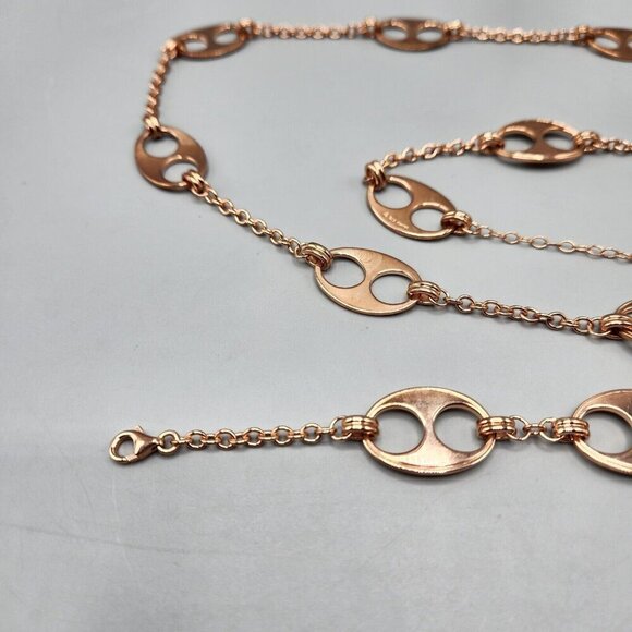 Anchor Chain Necklace Bracelet Set 925 Sterling Silver R Mark 66g Rose Gold Tone - Picture 2 of 10